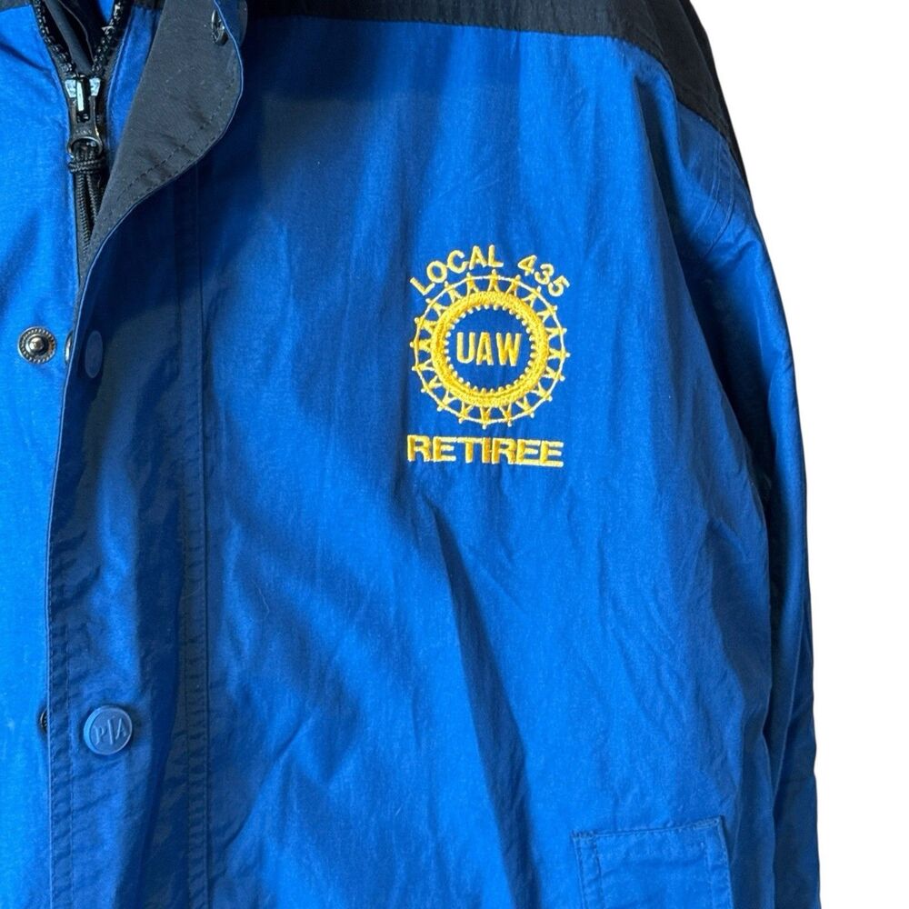 UAW Local 435 Auto Workers Jacket XL Port Authority Blue Union Windbreaker Hood - Picture 4 of 16